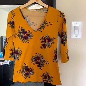 Yellow V neck floral top